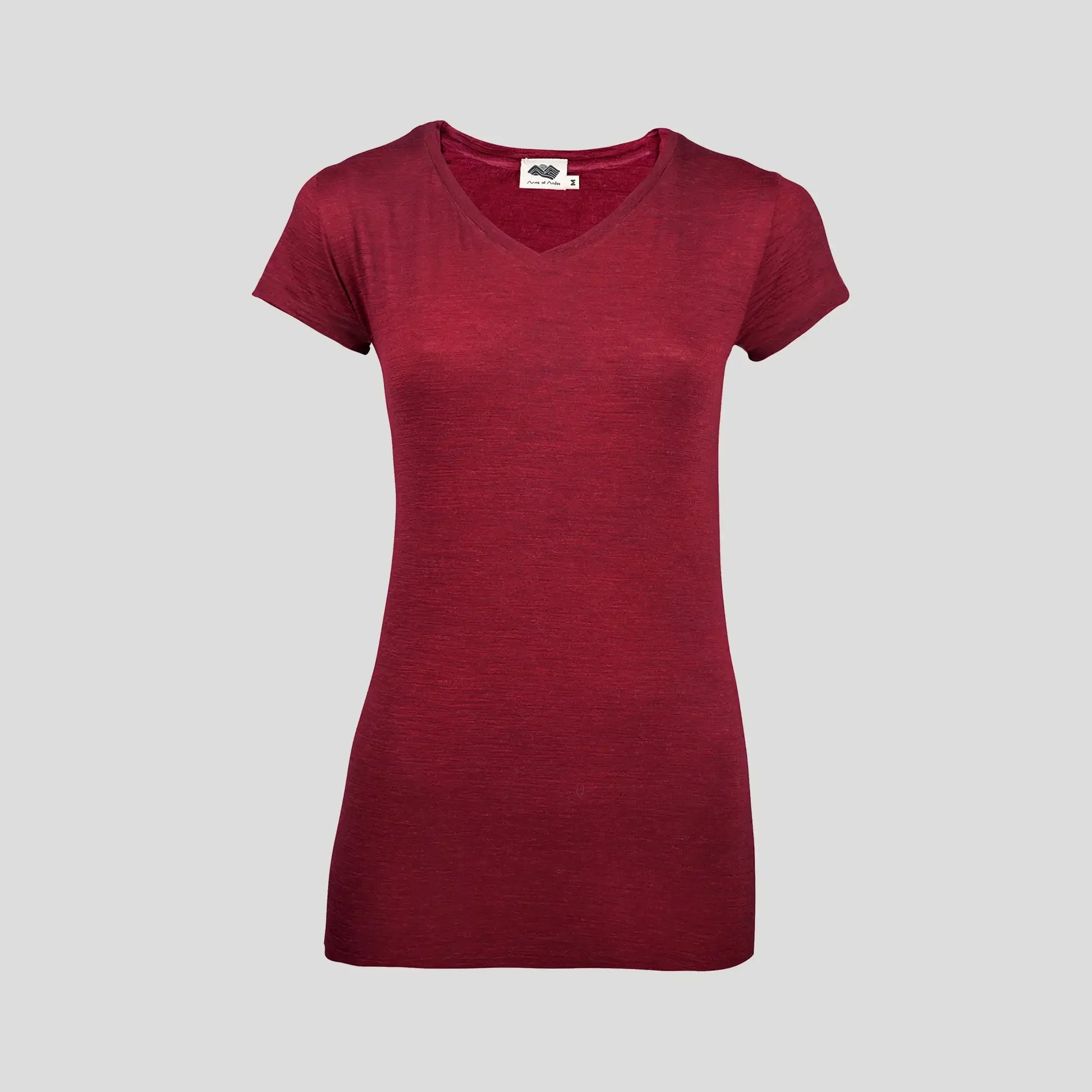 Women's Alpaca Wool T-Shirt: 160 Ultralight V-Neck color Natural Natural Red