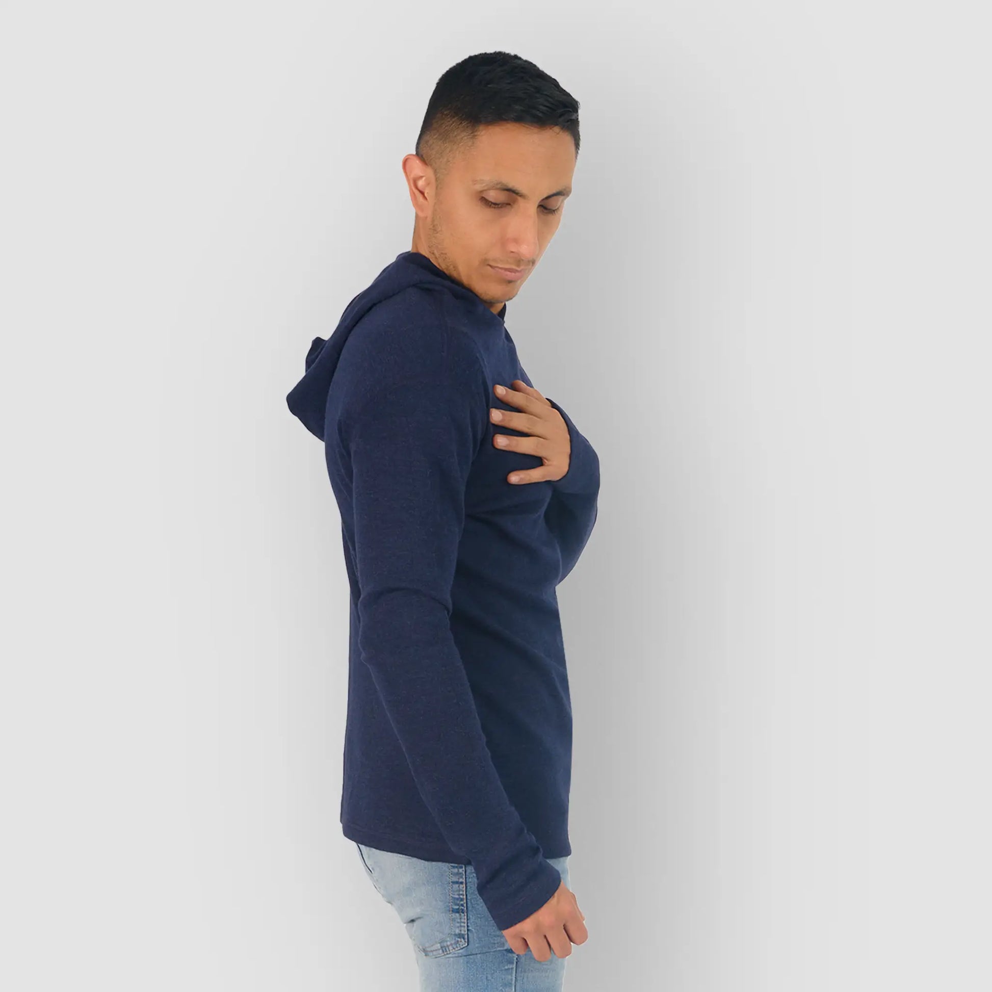 mens ecological pullover hoodie lightweight color navy blue