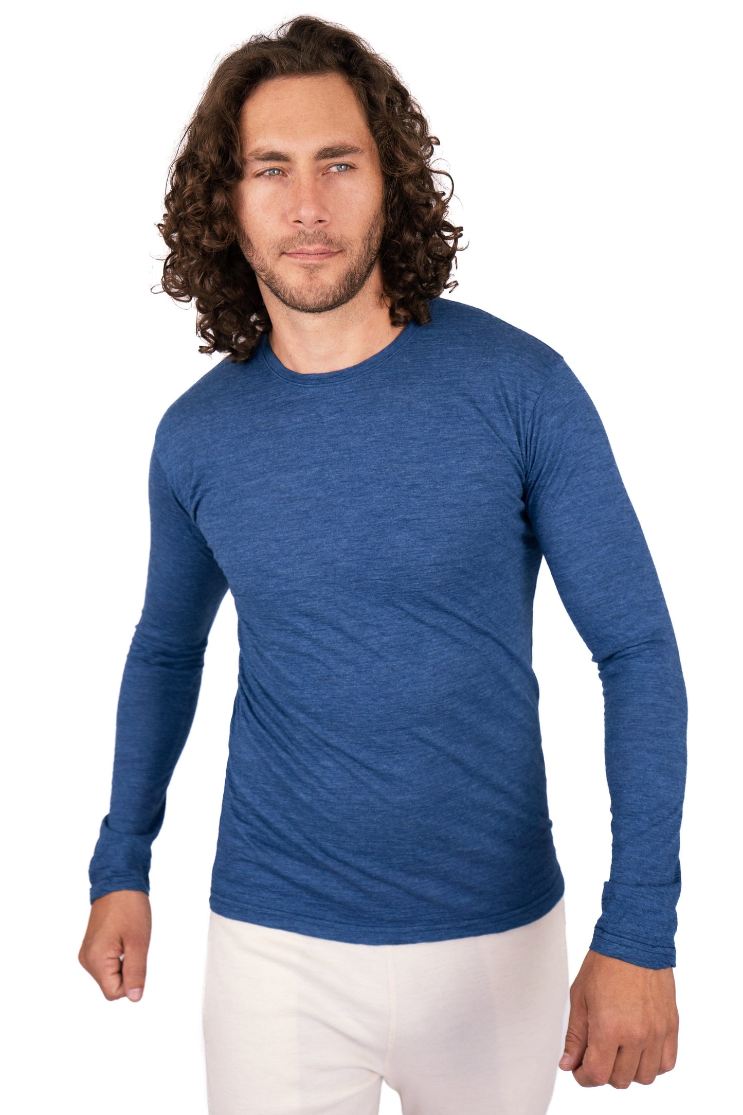 Men's Alpaca Wool Long Sleeve Base Layer: 110 Ultralight color Natural Blue