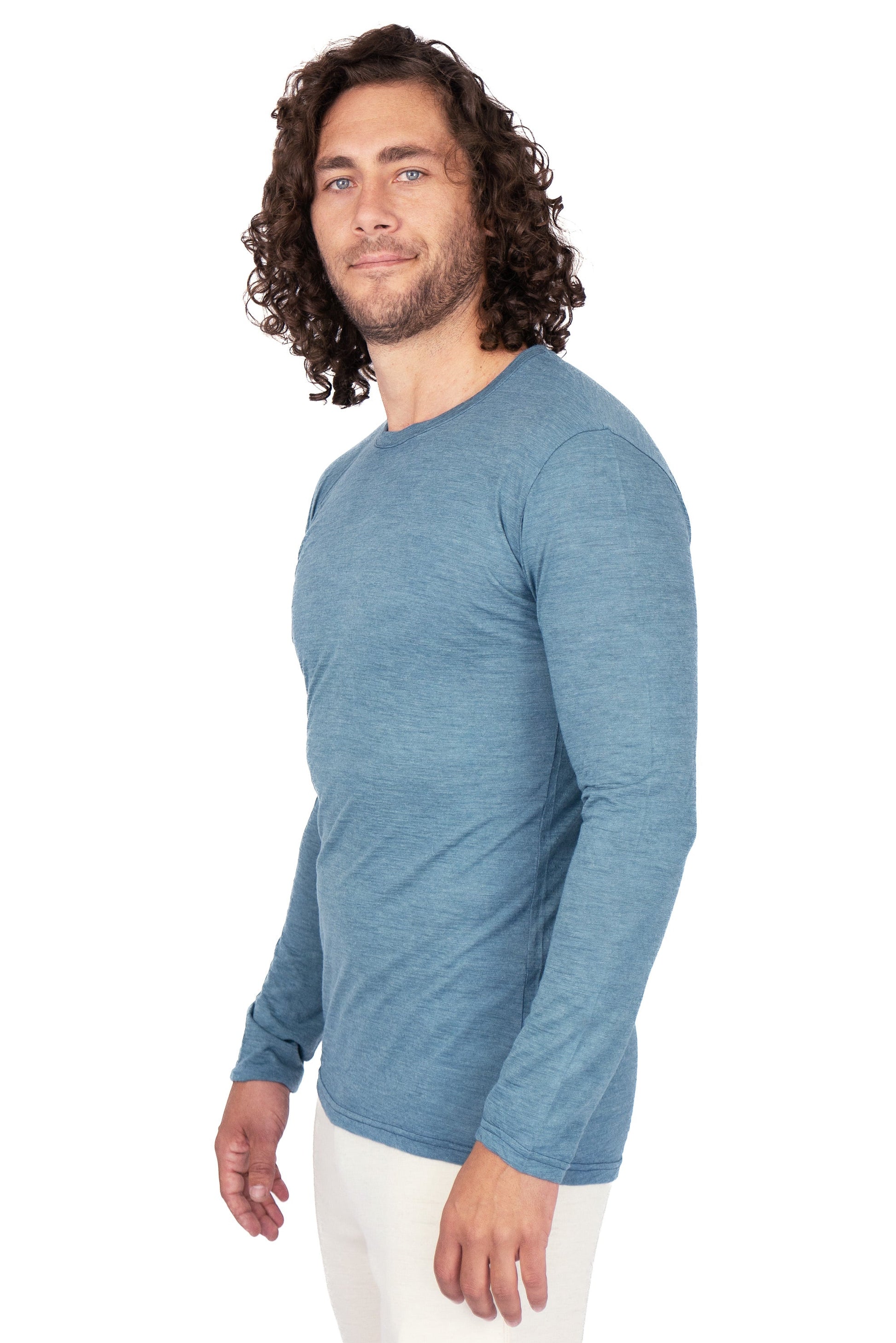 Men's Alpaca Wool Long Sleeve Base Layer: 110 Ultralight color Natural Turquoise