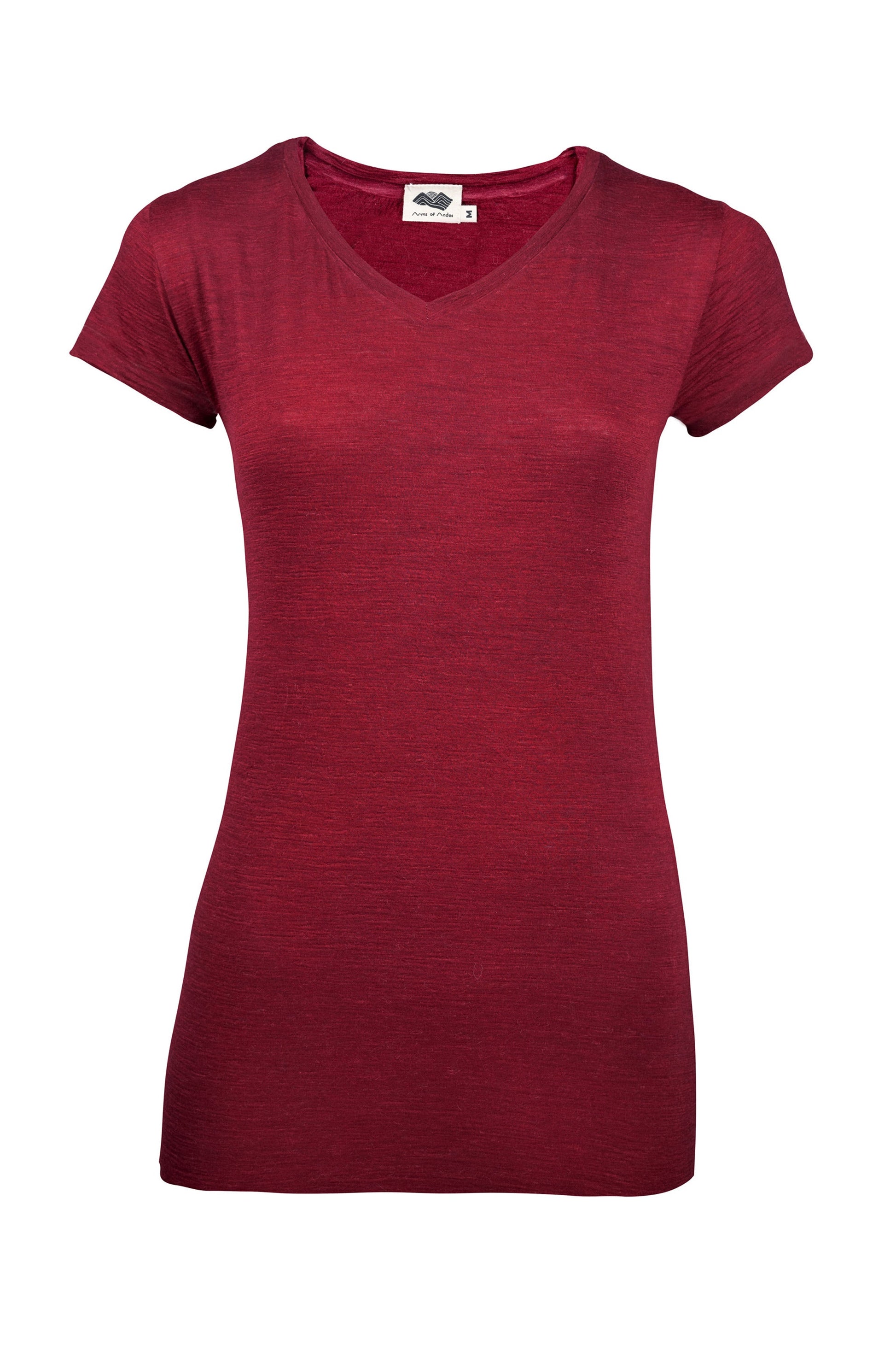Women's Alpaca Wool T-Shirt: 160 Ultralight V-Neck color Natural Red