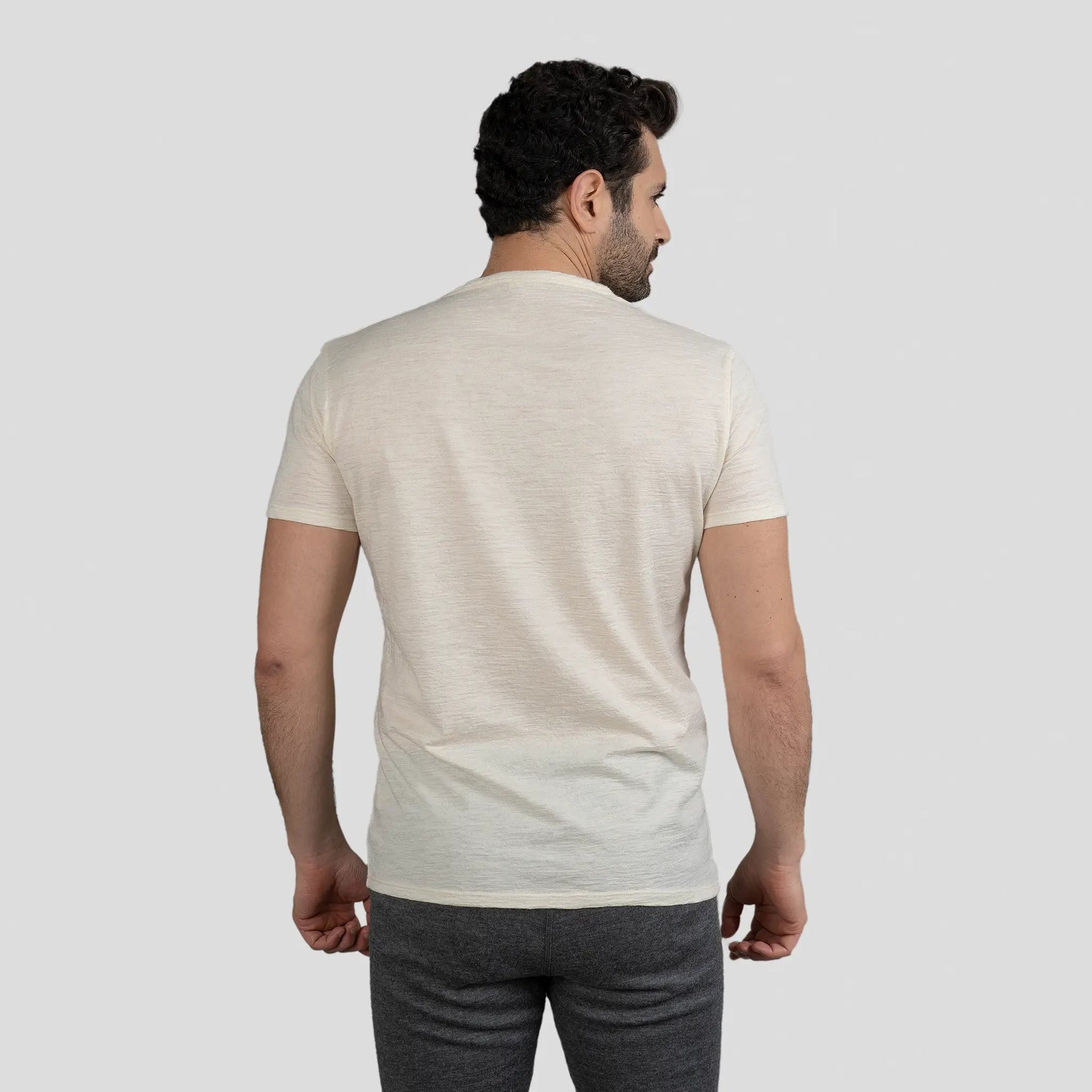 Men's Alpaca Wool T-Shirt: 160 Ultralight V-Neck color Natural White