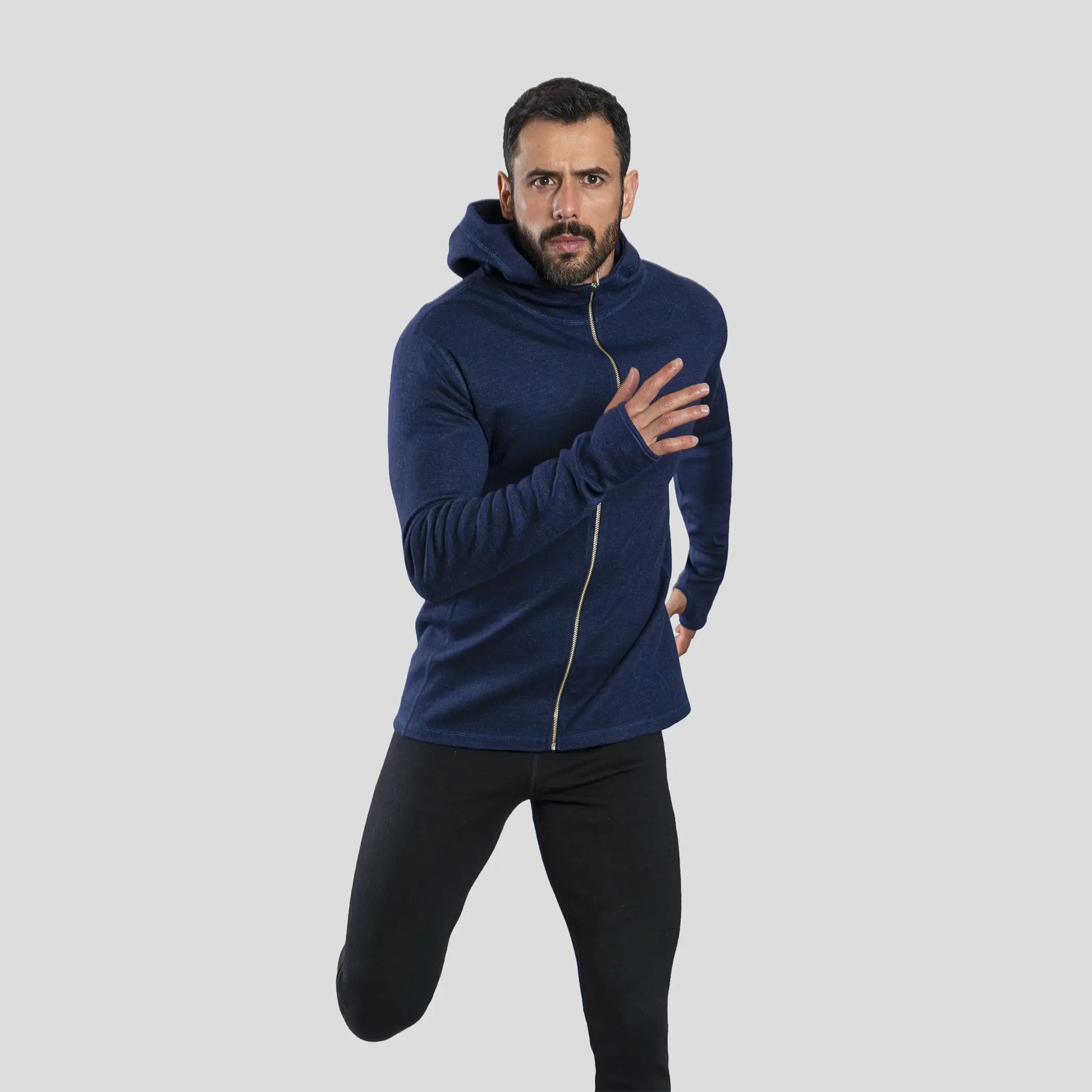 mens ecological hoodie jacketfull zip color navy blue