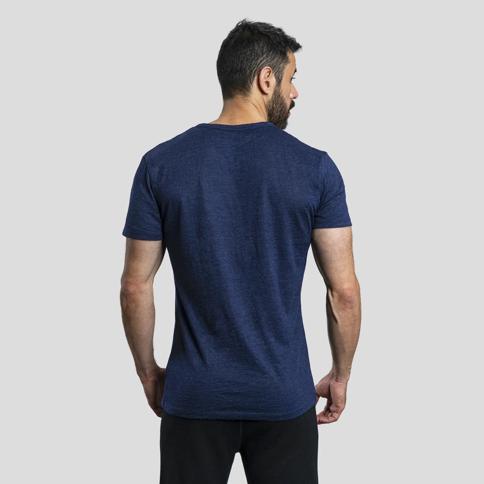 Men's Alpaca Wool T-Shirt: 160 Ultralight Crew Neck color Navy Blue