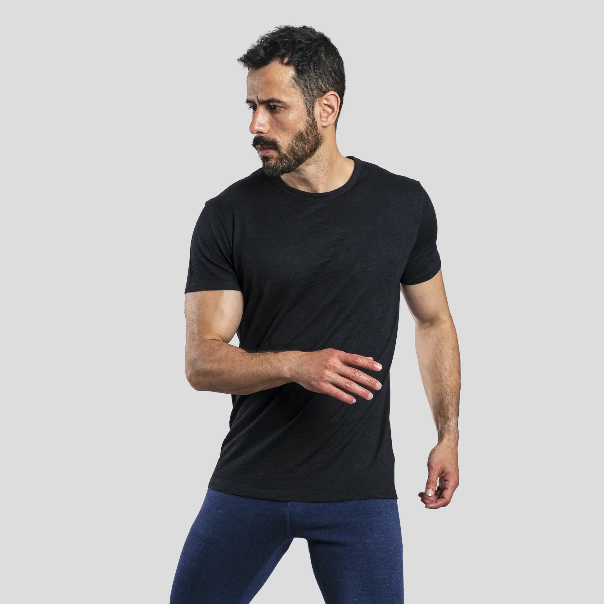 Men's Alpaca Wool T-Shirt: 160 Ultralight Crew Neck color Black