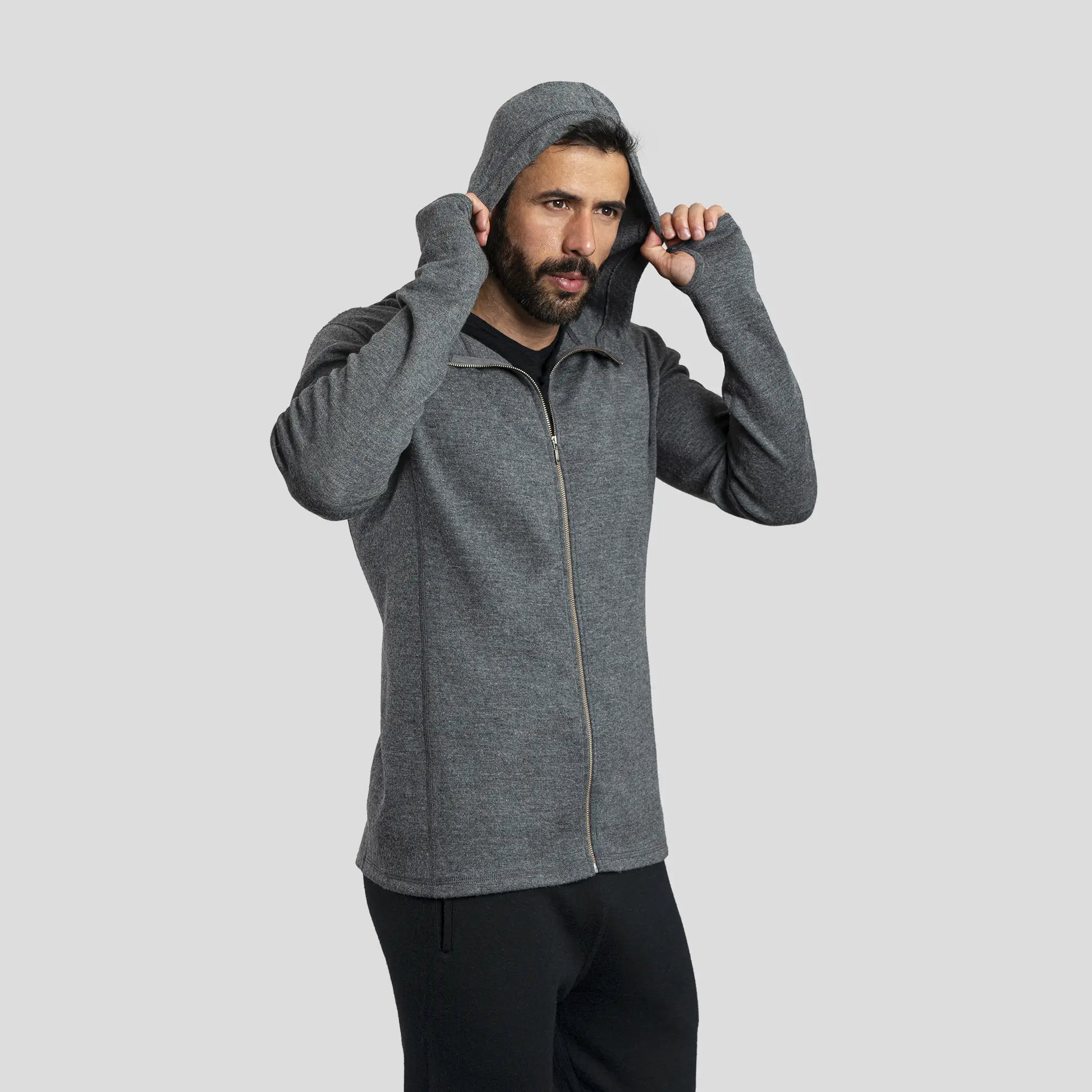 Men's Alpaca Wool Fleece Hooded Jacket: 420 Midweight Full-Zip color Gray